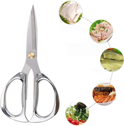 Jasni Heavy Duty Kitchen Shears, Spring Loaded Poultry Shears Stainless Steel Chef Scissors for Bone, Chicken, Poultry, Fish, Food, Meat,Spring-loaded Full Steel Handle