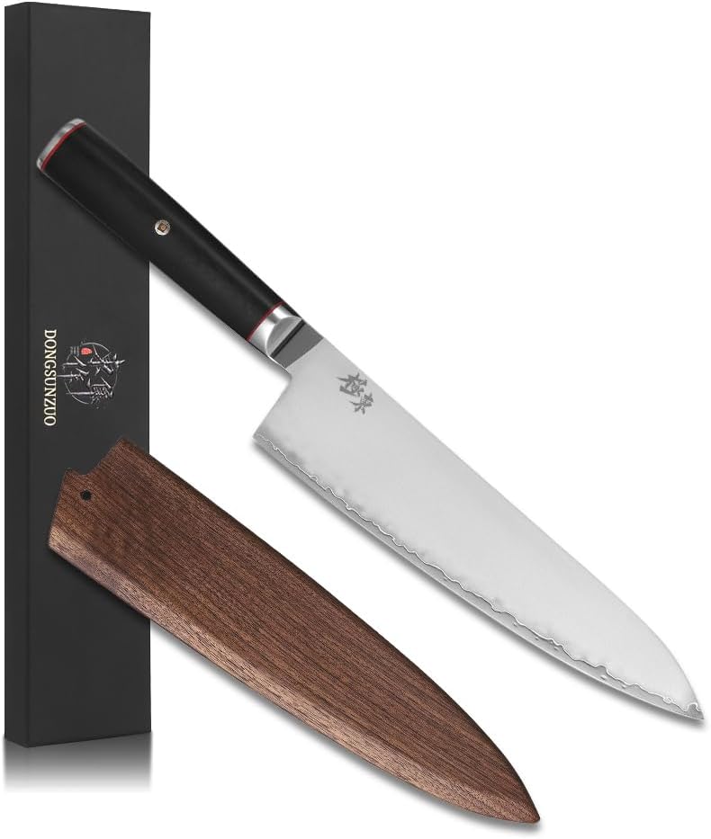Japan Aichi AUS10 Triple Layer Composite Steel 8-inch Chef's Knife,Gyuto，Meat Cleavers，G10 Handle, Forged Kitchen Knife，Black Walnut Knife Sheath Set
