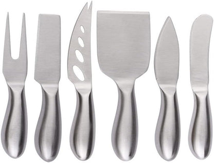 Black Cheese Knives Set 6 Piece Slicer Cutter Fork Spreader Tool Collection Stainless Steel
