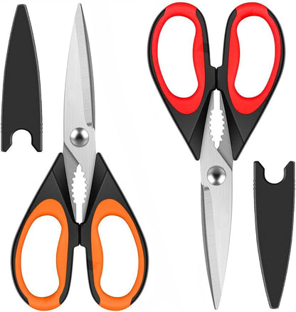 Kitchen Scissors All Purpose Heavy Duty, Kitchen Utensils Set, Stainless Steel Cooking Utensils Gadgets Meat Poultry Food Shears Dishwasher Safe Utility Tools Home (Orange, black and gray)