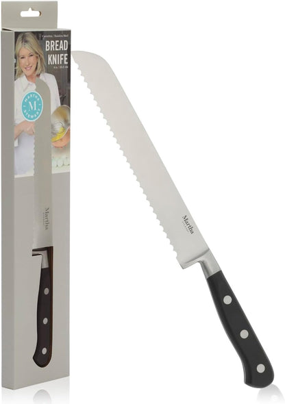 Martha Stewart Carverton 10" Hollow Edge Slicer Knife, High Carbon Stainless Steel Kitchen Knives w/Black Triple Riveted Handle