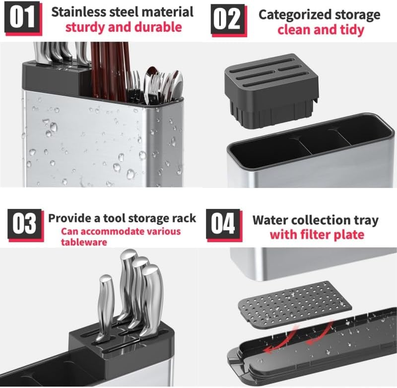 Universal Knife Block, Stainless Steel Universal Knife Holder Block Without Knives, Modern Kitchen Knife Storage Organizer for Countertop