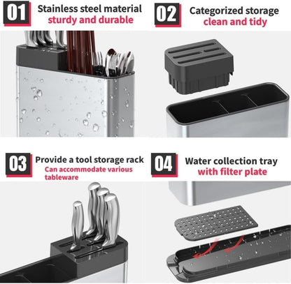 Universal Knife Block, Stainless Steel Universal Knife Holder Block Without Knives, Modern Kitchen Knife Storage Organizer for Countertop