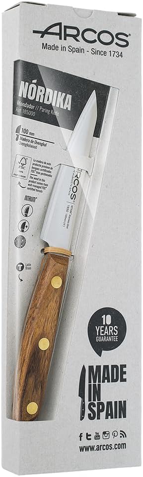 Arcos Deba Knife 7 Inch Stainless Steel. Japanese Kitchen Knife for Fish, Meat and Vegetables. Ovengkol Wood Handle 100% natural FSC and 170mm Blade. Series Nordika. Color Brown.
