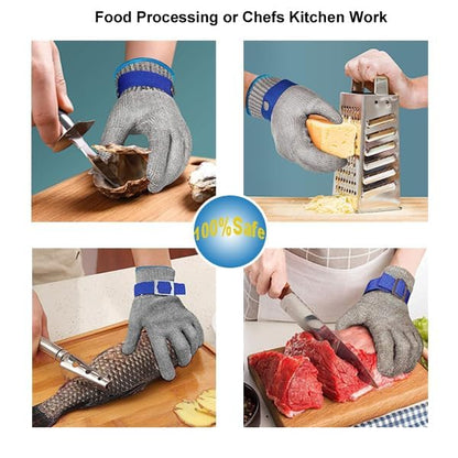 A9 Level 9 Cut Resistant Glove Food Grade, 2.0 Upgraded Protective/Anti Knife Cutting Stainless Steel Mesh Metal Glove, for Chefs Kitchen Work Oyster Shucking Butcher Meat Cutting (Large)