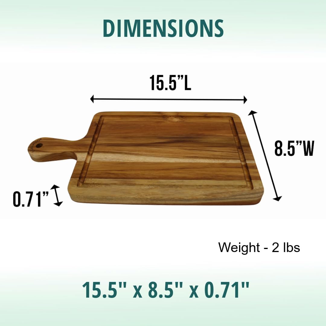 EcoDecors 18"x14" Extra Large Teak Cutting Board, Edge Grain Wood with Juice Groove & Handle, FSC Certified for Kitchen, Carving & Butcher Block Prep