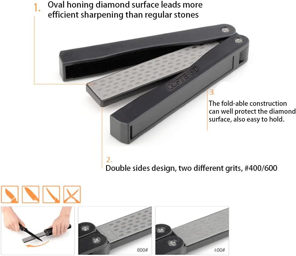 Diamond Knife sharpener Pocket Sharpening Stone #400/600 Double Sides Folding Portable Orange - 1pcs