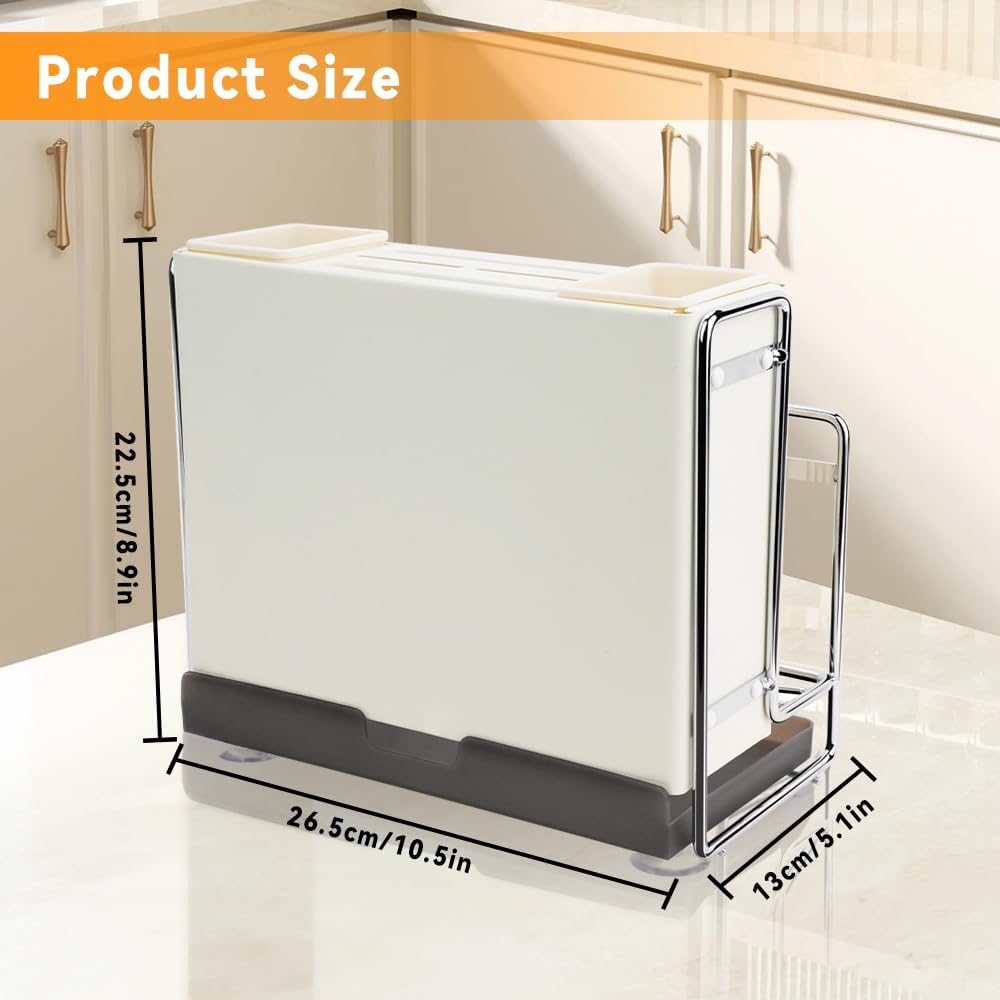 Knife Holder, Knife Block Multifunctional Large Capacity with Cutting Board Organizer, Kitchen Knife Block Utensil Stand Storage for Countertop Kitchen (White)
