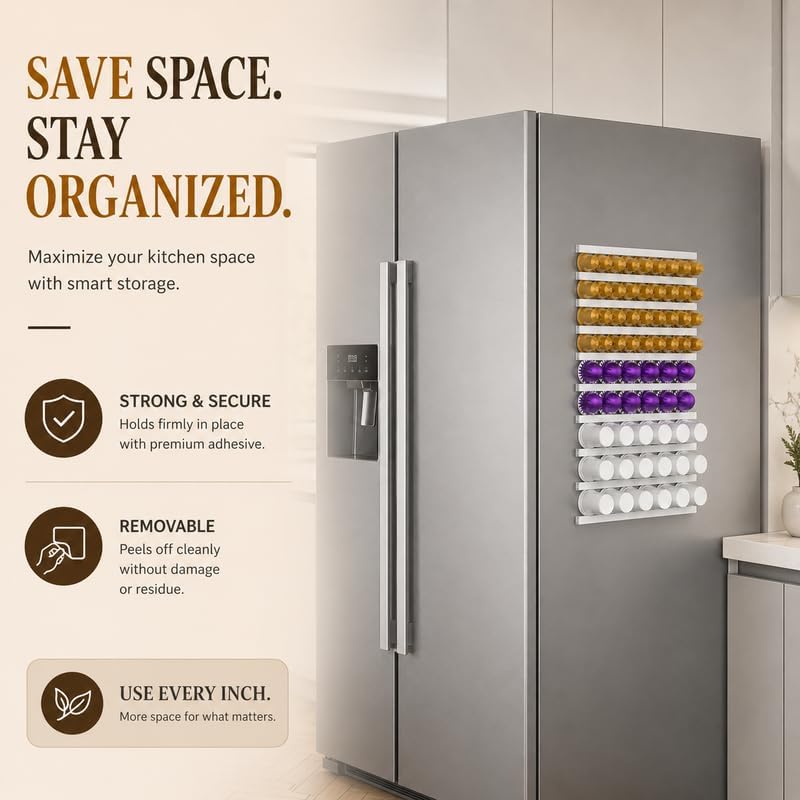 Coffee Pod Holder, Capsule Organizer for Counter,10-Pack Coffee Pods Storage/Organizers,Wall Mount with Adhesives,Coffee Station Fridge RV Kitchen-White
