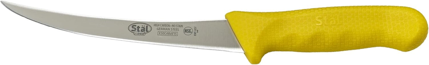 Winco 6" Commercial-Grade German Steel Boning Knife, Curved, Yellow