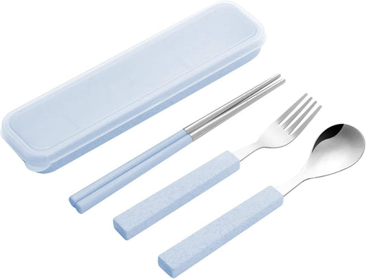VANRA 3-Piece Children Utensils Set 18/10 Stainless Steel Child Flatware Set Silverware Knife Spoon Fork Set with Travel Case for Kids Lunch Box