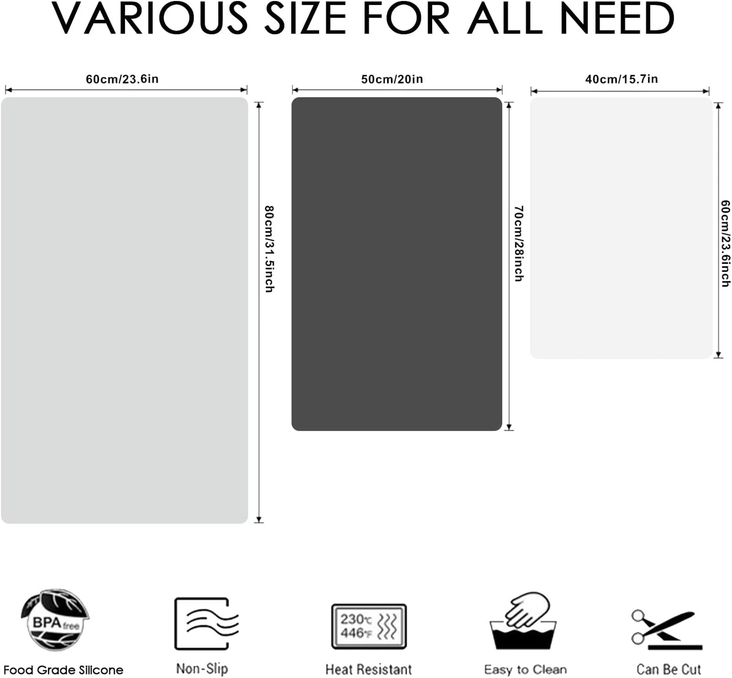 Extra Large Dark Green Countertop Mat - Silicone Table Kitchen Desk Mat - Non-Slip & Heat Resistant - Dinner Placemat Pastry Dough Rolling Mat - Colors B