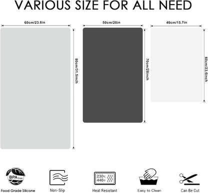 Extra Large Dark Green Countertop Mat - Silicone Table Kitchen Desk Mat - Non-Slip & Heat Resistant - Dinner Placemat Pastry Dough Rolling Mat - Colors B