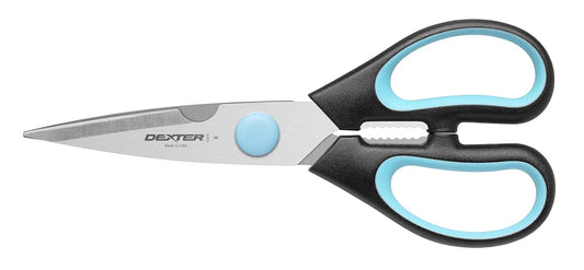 Dexter Russell SGS01B-CP SofGrip (25353) Poultry/Kitchen Shears, stain-free, high-carbon steel, non-slip, stain-free, black/blue, soft rubber grip handle, Clam Packaging, NSF Certified‌‌‌‌‍‌