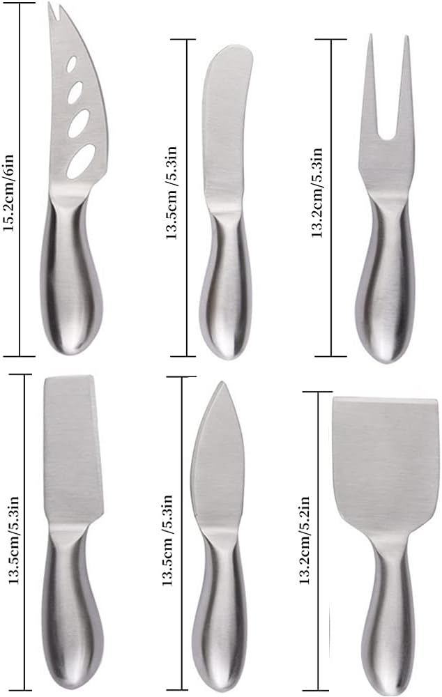 Black Cheese Knives Set 6 Piece Slicer Cutter Fork Spreader Tool Collection Stainless Steel