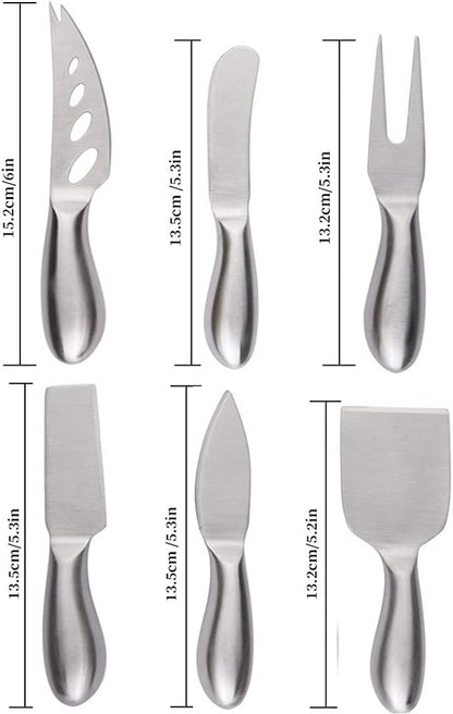 Black Cheese Knives Set 6 Piece Slicer Cutter Fork Spreader Tool Collection Stainless Steel
