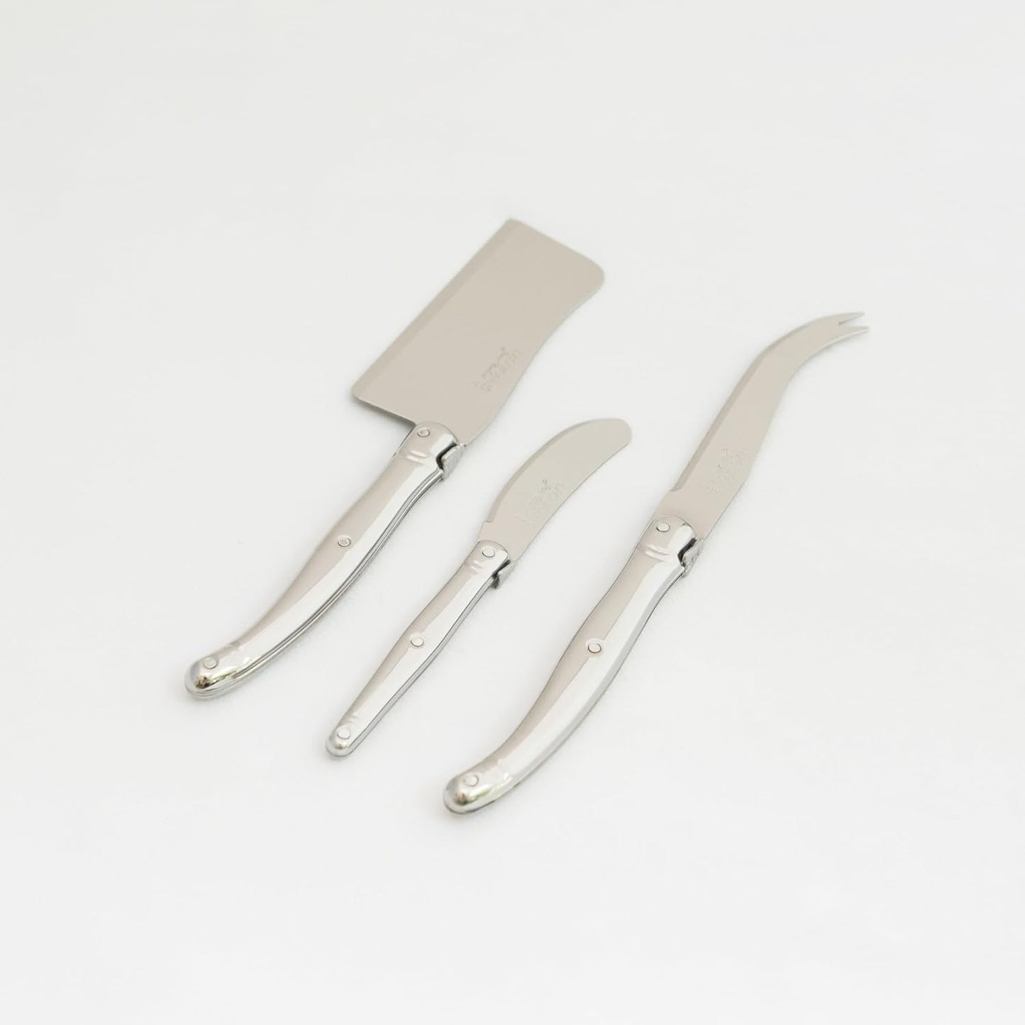 Jean Dubost Laguiole 3-Piece Cheese Knife Set, Stainless Steel Handles - Rust-Resistant Stainless Steel - Includes Wooden Box - Made in France