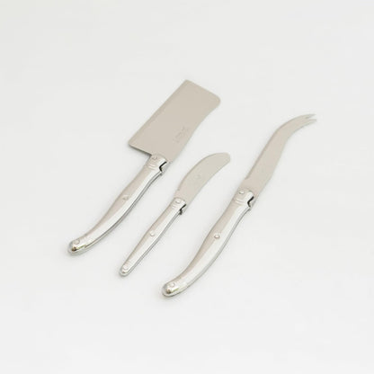 Jean Dubost Laguiole 3-Piece Cheese Knife Set, Stainless Steel Handles - Rust-Resistant Stainless Steel - Includes Wooden Box - Made in France