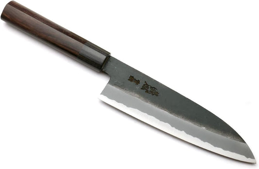 Yoshihiro Aoko Blue Steel Kurouchi Japanese Santoku Mutipurpose Chef Knife (Santoku 7"(180mm) & Saya)