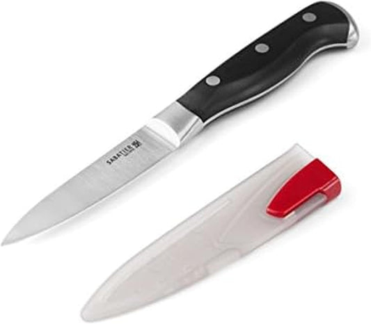 Sabatier Forged Stainless Steel Chef Knife with Edgekeeper Self-Sharpening Blade Cover, High-Carbon Stainless Steel Kitchen Knife, Razor-Sharp Knife to Cut Fruit, Vegetables and more, 8-Inch, Black