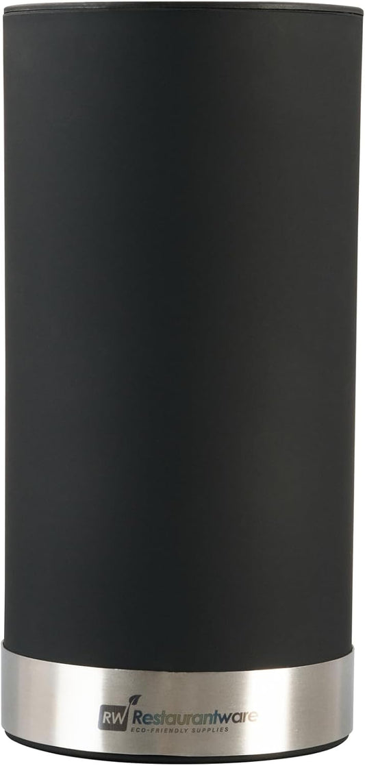 Restaurantware Sensei 4.3 x 8.8 Inch Round Knife Block 1 Round Slotted Knife Holder - Soft Touch Holds 9 Knives Black Plastic Universal Knife Holder For Easy Storage
