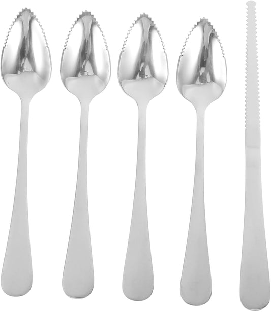 IMIKEYA Stainless Steel Grapefruit Spoons and Knife Set with Serrated Edges Ergonomic Handle for Easy Cutting of Kiwi and Desserts Kitchen Utensil Set