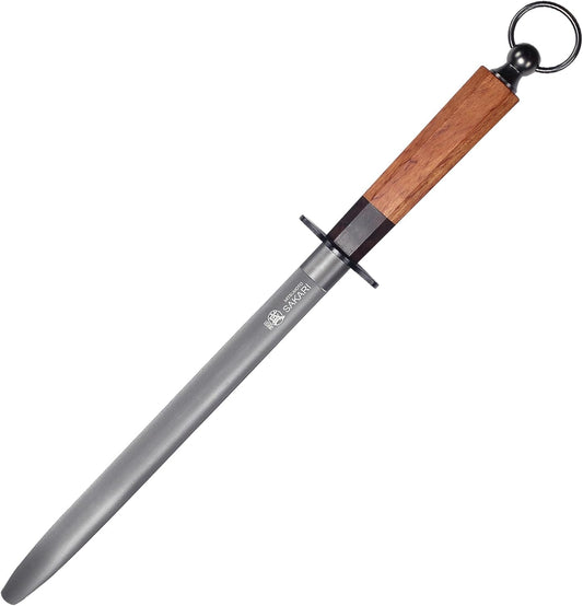 MITSUMOTO SAKARI 12 inch Honing Steel Rod - Round Knife Sharpening Rod, Diamond-Coated High Carbon Steel with Rosewood Handle for Kitchen & Chef Knives