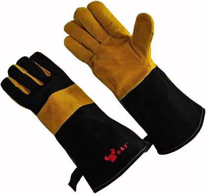 G & F Products Premium Leather Heat-Resistant Gloves – BBQ, Fireplace – Puncture, Cut, and Fire Protection with Cotton Lining and Kevlar Stitch – Durable Suede and Cowhide Leather