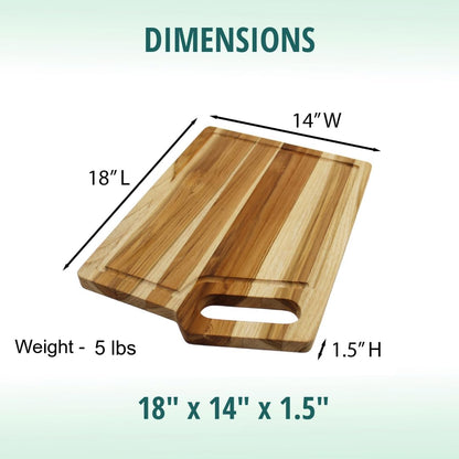 EcoDecors 18"x14" Extra Large Teak Cutting Board, Edge Grain Wood with Juice Groove & Handle, FSC Certified for Kitchen, Carving & Butcher Block Prep