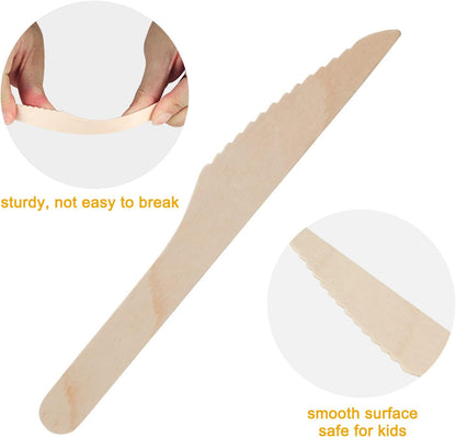 200 Disposable Knives - 6.5 Inch Long Wooden Cutlery - Biodegradable Silverware for Catering Formal Events, Parties, Picnics, Camping, Travel, Weddings, and Other Occasions