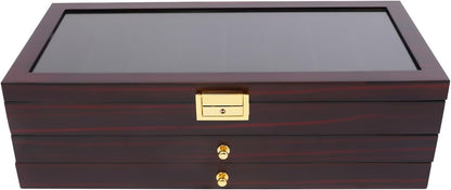 Single Tier Pocket Knife Display Case 8 Slot Lockable Knife Storage Box Knife Collection Display Holder with Transparent Glass Top & Drawer for Utility Knife, Camping Knife (Ebony Color)
