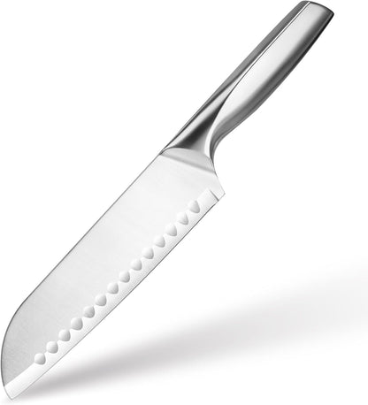Santoku Knife, 7 Inch Chef's Knife Kitchen Knife with Razor Sharp High-Carbon German Steel, Ergonomic Non-Slip Handle for Slicing, Dicing, Chopping Meat & Vegetables, Ideal for Kitchens & Home Cooking