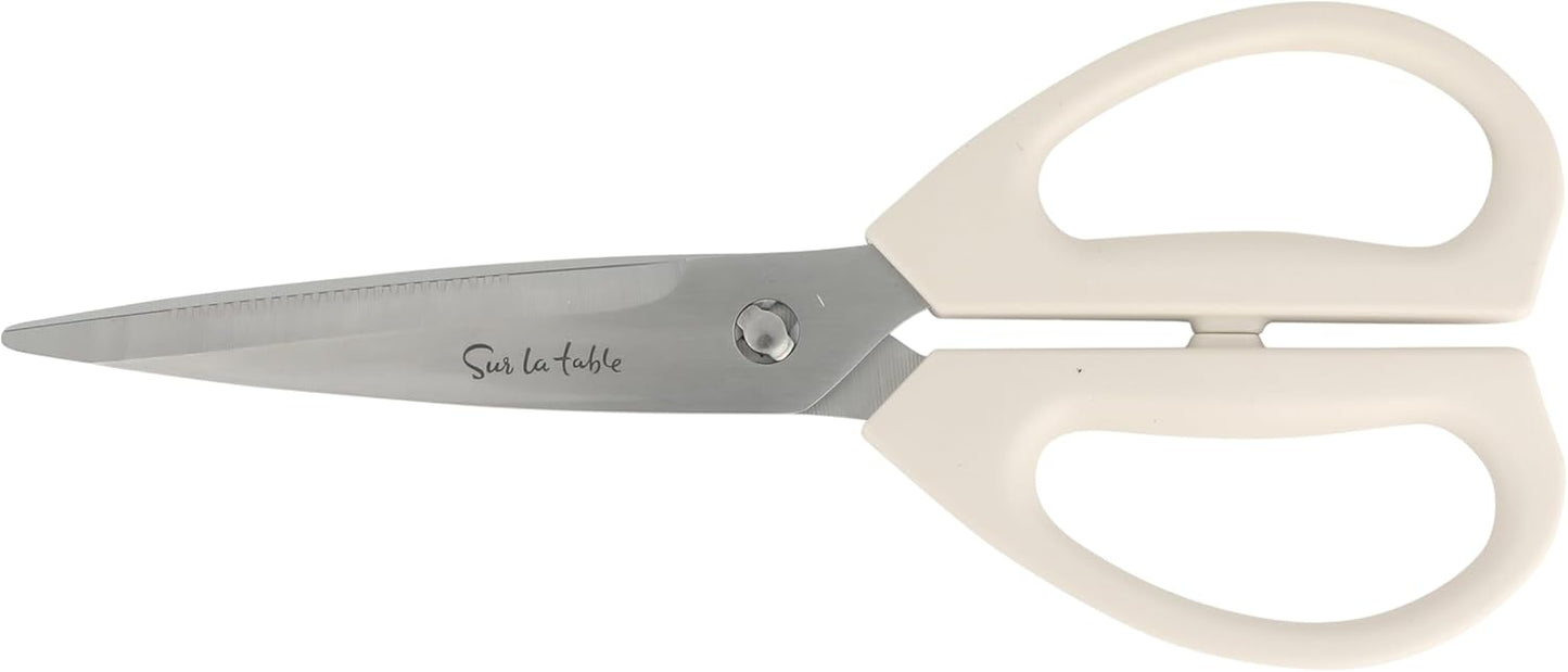 Sur La Table Kitchen Essentials Tasting Kitchen High-Carbon German Steel 7 Piece Full Tang Forged Cutlery Knife Block Set - Eggshell White W/Ashwood Block