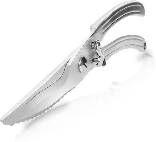 Heavy Duty Stainless Steel Scissors, All-Metal Fish Scissors with Built-in Scale Scraper, Rustproof Seafood Poultry Shears for Kitchen, Boat, Outdoor Camping