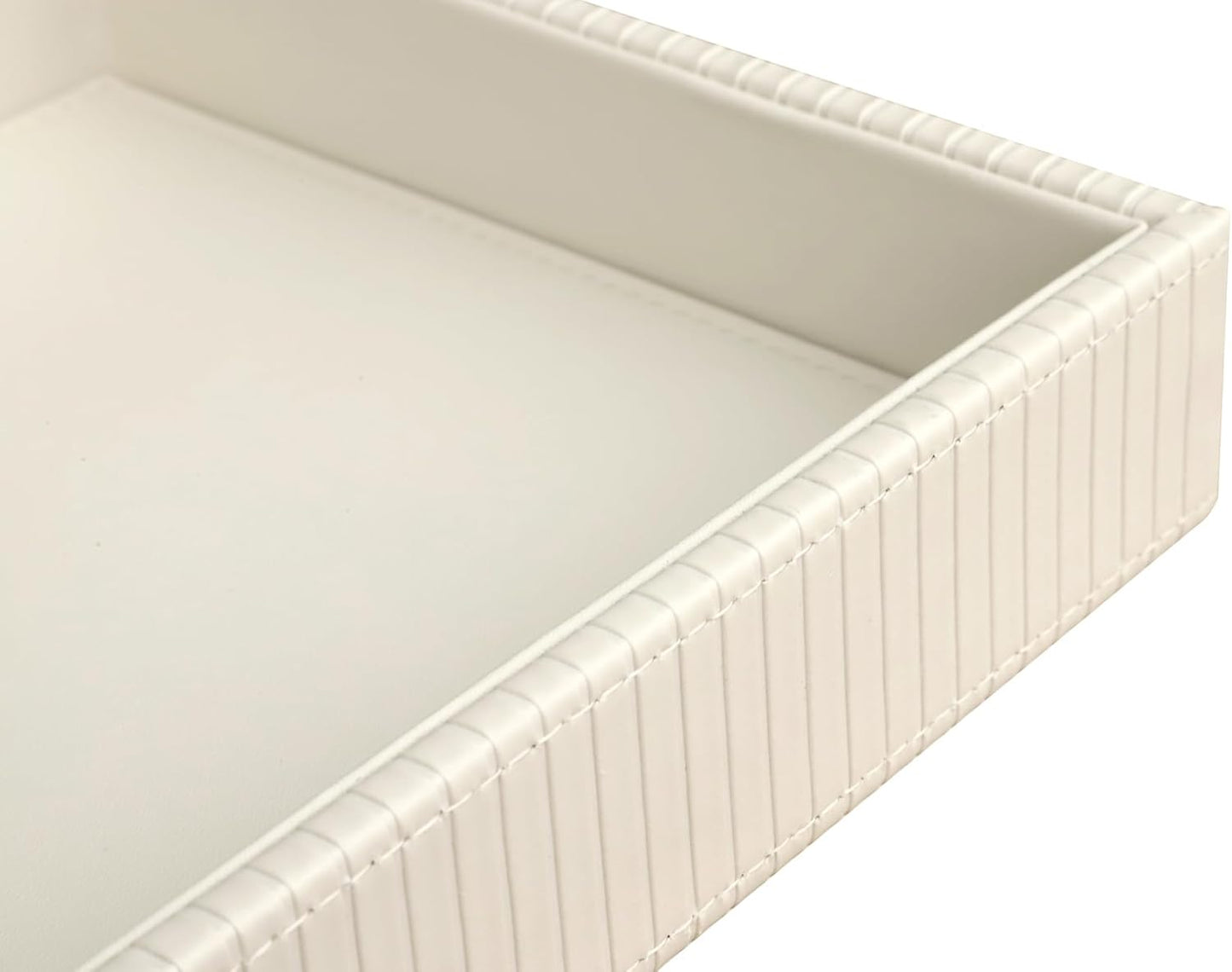 HofferRuffer Faux Leather Vanity Tray, Elegant Desktop Storage Organizer, Decorative Catchall for Perfume, Bathroom Valet, Nightstand or Dresser, 10.2 x 8.4 x 1.8 inches (Grey Stripe)
