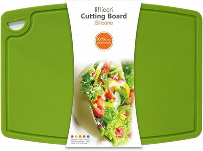 Liflicon Silicone Thick Cutting Boards Mats Set of 3 Foldable & Flexible Design Juice Grooves Easy Grip Handle Dishwasher Safe for Kitchen,BPA free Silicone Cutting Board-Green