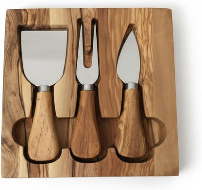 Tephra & Form Cheese Knives Set with Premium Olive Wood Holder | Stainless Cheese Knifes for Charcuterie Board & Cheese Spread | Housewarming Gift for Party, Wedding, and Christmas - 3 Piece Set