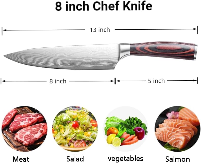 3 Pieces Knife Set, High Carbon Stainless Steel Professional Kitchen Knife Set, Ultra Sharp Chef Knives Sets with Ergonomic Wooden Handle