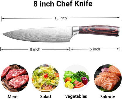 3 Pieces Knife Set, High Carbon Stainless Steel Professional Kitchen Knife Set, Ultra Sharp Chef Knives Sets with Ergonomic Wooden Handle