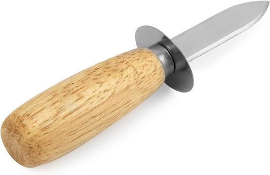 QWORK Professional Oyster Clam Shucking Opener, 10 Pcs, Sturdy Stainless Steel and Smooth Wooden Handle, Dishwasher Safe, Ideal for Shellfish Seafood
