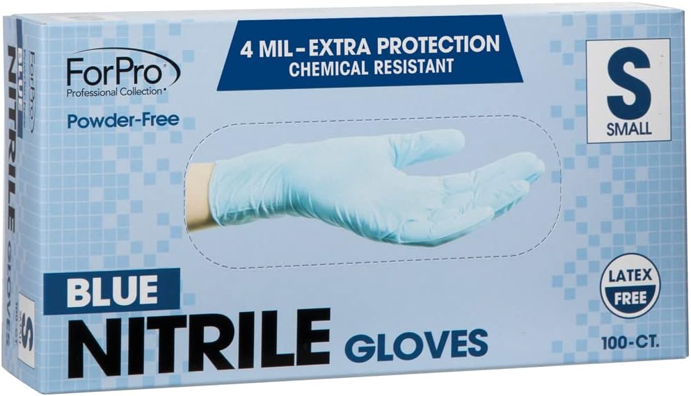 ForPro Disposable Nitrile Gloves, Chemical Resistant, Powder-Free, Latex-Free, Non-Sterile, Food Safe, 4 Mil