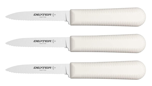 Dexter-Russell 3-Pack S104SC Paring Knives | 3¼" Scalloped Stainless Steel Blades | Textured Slip-Resistant Polypropylene Handles | NSF Certified | Made in USA