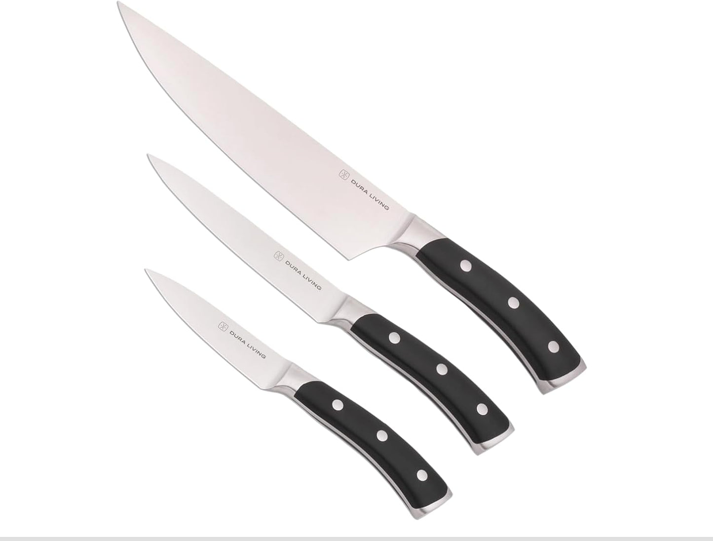 DURA LIVING 2-Piece Kitchen Knife Set – Ultra Sharp Precision German Stainless Steel Blades, 5” Utility & 3.5” Paring Knife with Ergonomic Handles, Multipurpose for Slicing & Peeling, Black Handle