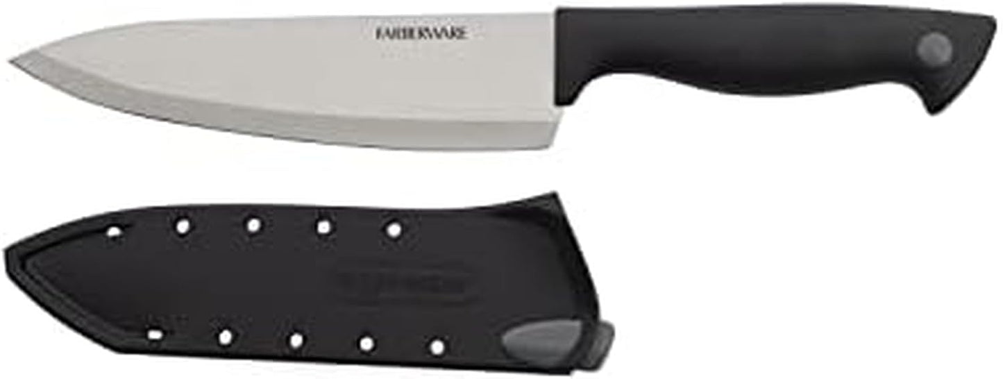 Farberware EdgeKeeper 6 Inch Chef Knife with Self-Sharpening Blade Cover, High-Carbon Stainless Steel Kitchen Knife for Slicing, Dicing, and Mincing