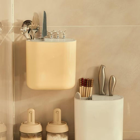 Wall Mounted Knife Holder, Multifunctional Kitchen Knife Storage, Plastic No Drill Wall Mounted Knife Stand Knife Block Insert, Space Saving Organizer White