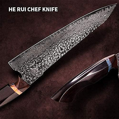 Japanese Professional Chef Knife,8.5in Handmade Damascus Steel VG10 Core Blade,Ebony Wood Handle,Cutting Cooking Gyuto Knives with Sheath for Kitchen