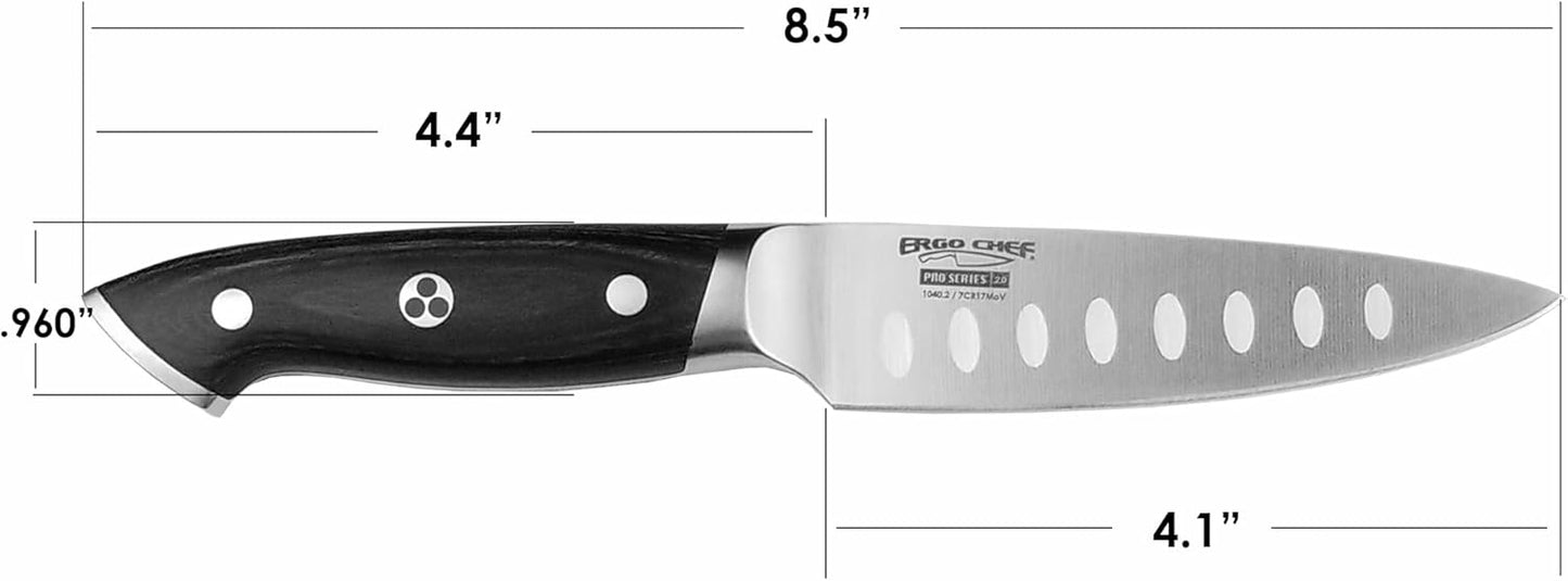 Ergo Chef Pro Series 2.0 4-Inch Paring Knife - Expertly Forged High Carbon 7Cr17MoV Steel, Ergonomic Black Pakkawood Handle, Ultimate Fruit & Vegetable Peeling Companion