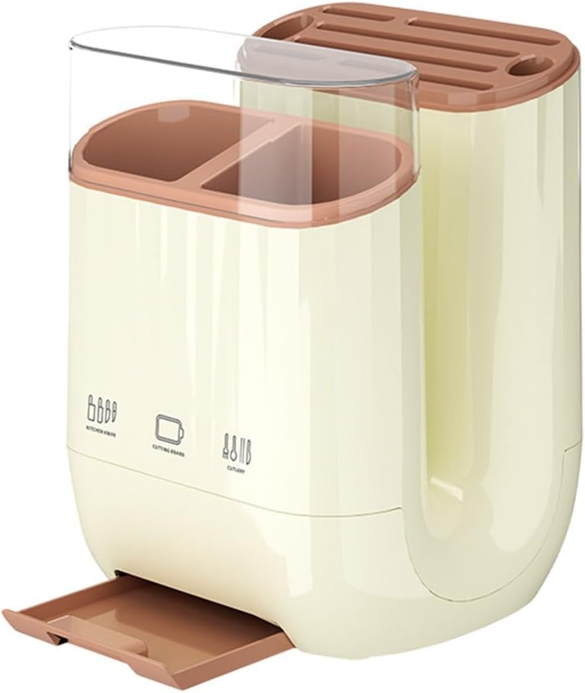 Yimerlen Universal Knife Block, Stainless Steel Universal Knife Holder Block Without Knives, Modern Kitchen Knife Storage Organizer for Countertop (Beige)