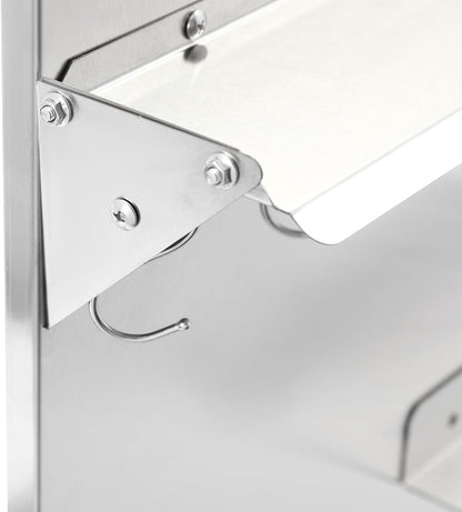 29.5x29.5 In Stainless Steel Range Backsplash with Shelf, Knife Rack, Hooks & Crossbar, Silver Splash Plate for Range Hood, Wall Mounted, Model: dbf6bcd2-8c68-4117-9b2b-8ed5c9e043a2