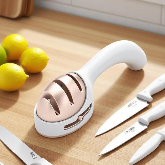 Knife Sharpener for Kitchen, Gold Pink Handheld Sharpener for Repairing and Polishing Kitchen Knives,Manual Sharpener Suitable for Various Kitchen Knives